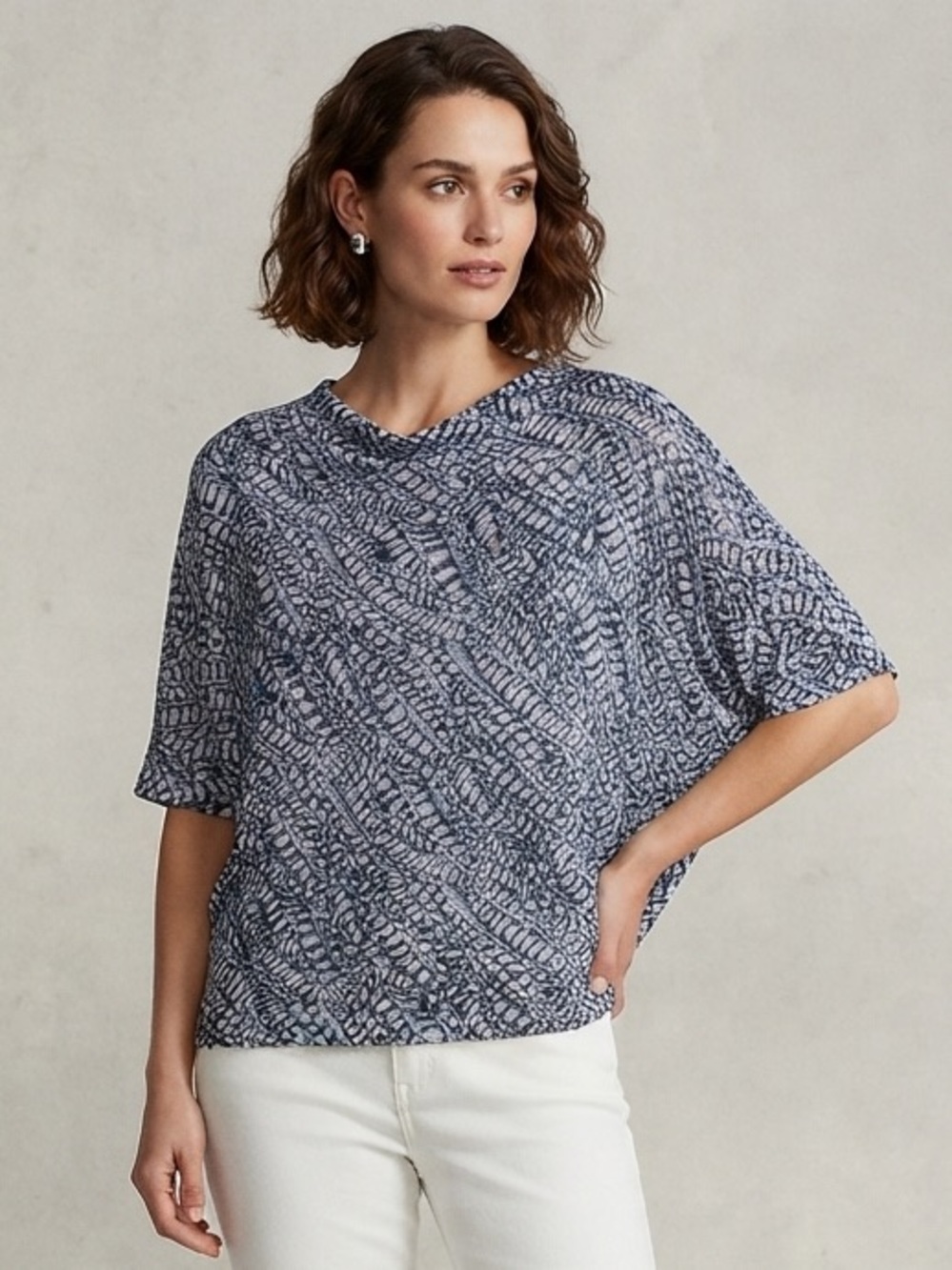 Nally & Millie Navy Patterned Short Sleeve Top